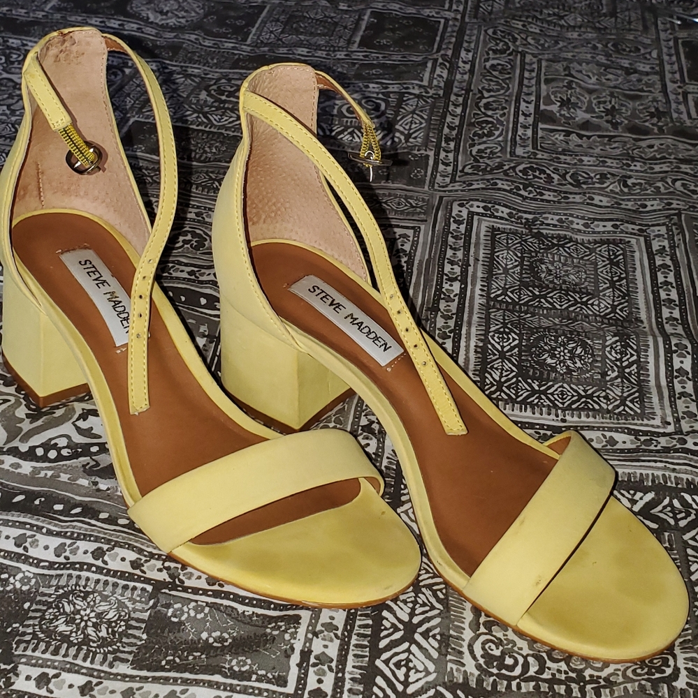 Yellow suede Steve Madden block heels